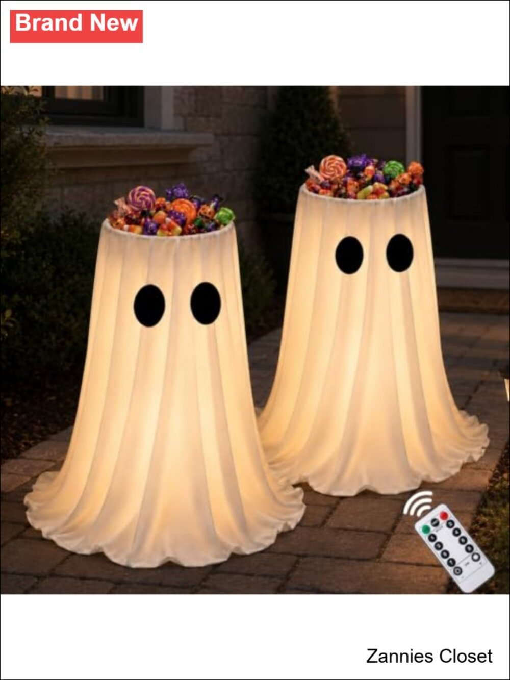 👻 2PCS Halloween Glowing Ghost Candy Bowl Holder Waterproof Battery Remote